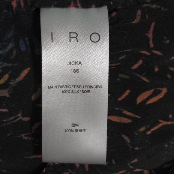 IRO Womens Jicka A Line Dress Black Abstract Mini V Neck Cap Sleeve 100% Silk 36 - Picture 7 of 9